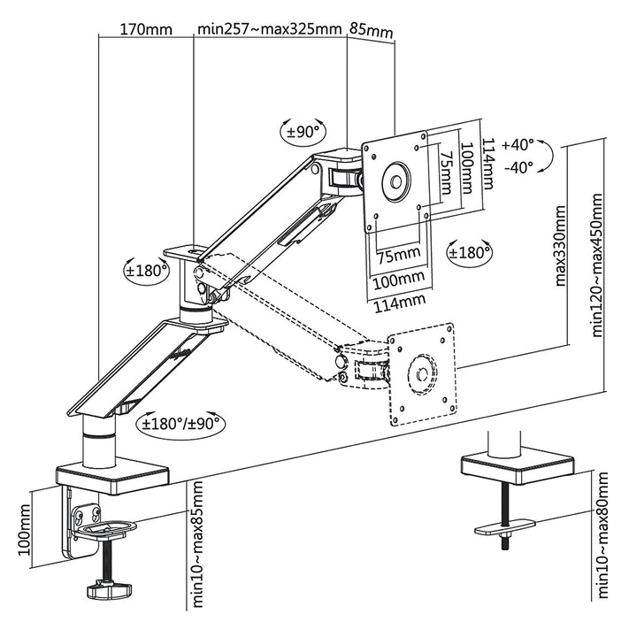 Gaming Monitorhalterung Halterung für Gaming-Monitor 17-35" Doppelarm Tischhalterung Höhenverstellbar Schwenkbar Neigbar Max. 8kg VESA 75x75 / 100x100