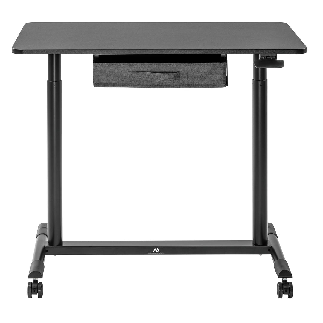 Sitz-Steh-Schreibtisch Pneumatisch Höhenverstellbarer Bürotisch mit Schublade und Rollen Ergonomischer Schreibtisch 91,5x56cm