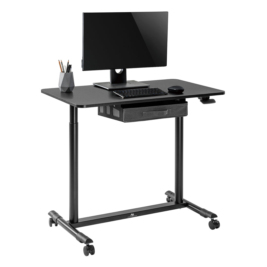 Sitz-Steh-Schreibtisch Pneumatisch Höhenverstellbarer Bürotisch mit Schublade und Rollen Ergonomischer Schreibtisch 91,5x56cm
