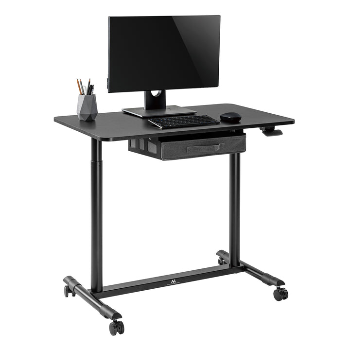 Sitz-Steh-Schreibtisch Pneumatisch Höhenverstellbarer Bürotisch mit Schublade und Rollen Ergonomischer Schreibtisch 91,5x56cm