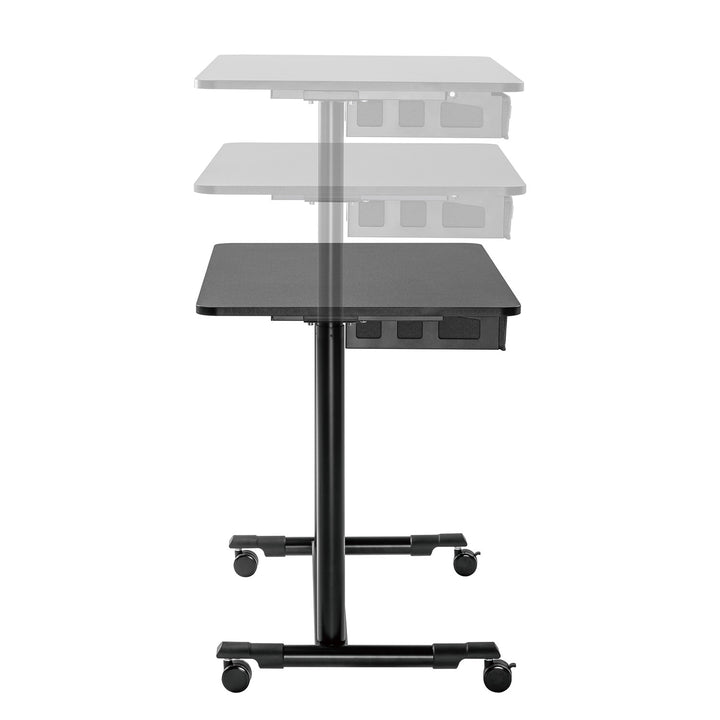 Sitz-Steh-Schreibtisch Pneumatisch Höhenverstellbarer Bürotisch mit Schublade und Rollen Ergonomischer Schreibtisch 91,5x56cm