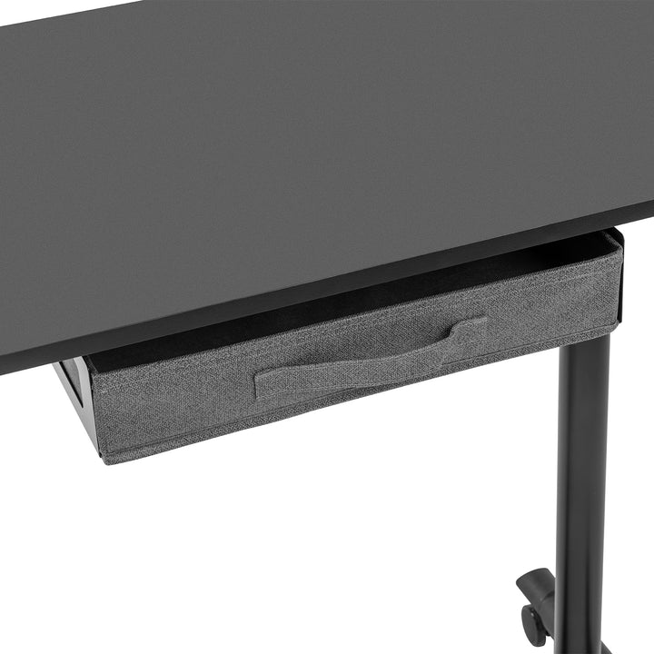 Sitz-Steh-Schreibtisch Pneumatisch Höhenverstellbarer Bürotisch mit Schublade und Rollen Ergonomischer Schreibtisch 91,5x56cm