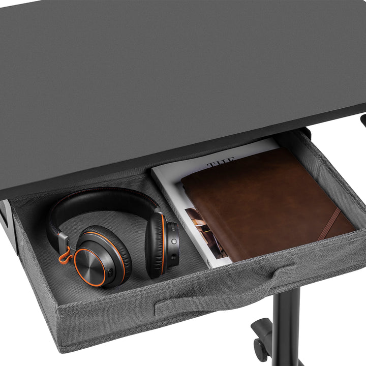 Sitz-Steh-Schreibtisch Pneumatisch Höhenverstellbarer Bürotisch mit Schublade und Rollen Ergonomischer Schreibtisch 91,5x56cm