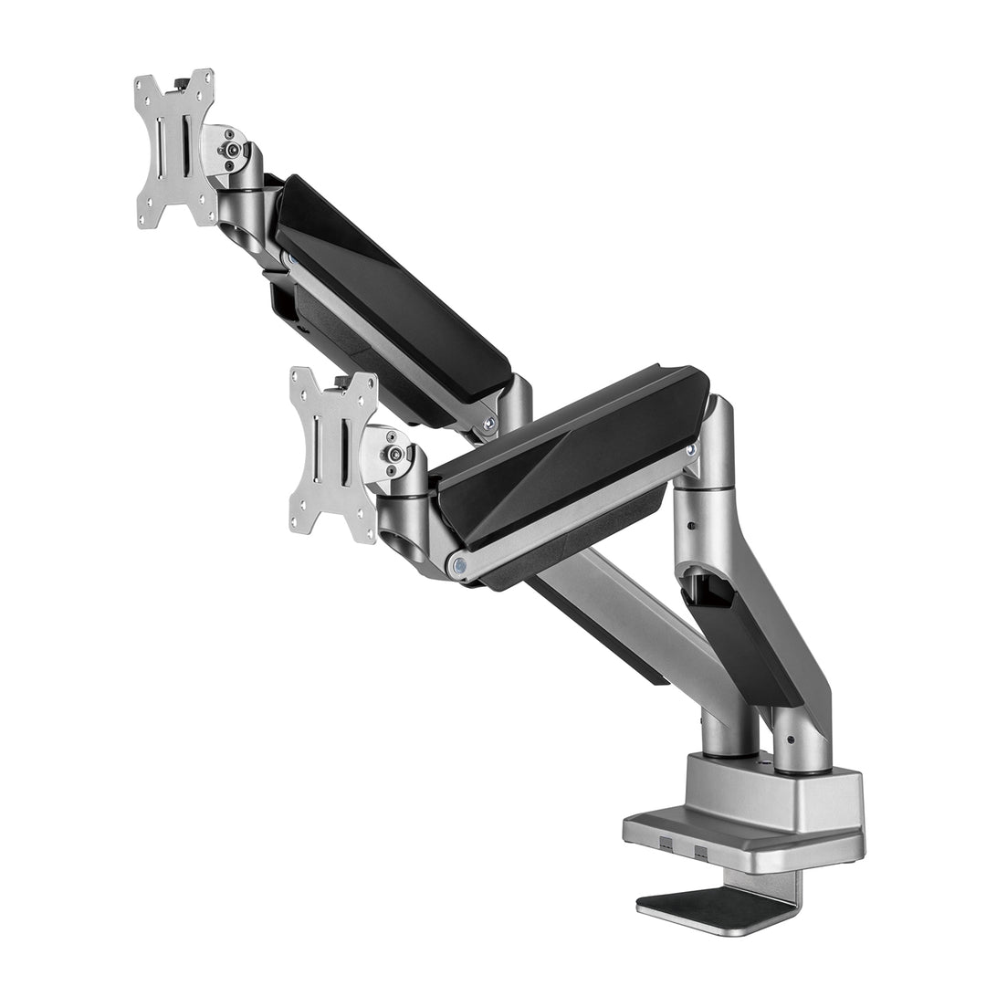 2-Fach Monitorhalterung mit Gasfeder Tischhalterung 17-35" Zoll Schwenkbar Neigbar Drehbar Höhenverstellbar Doppelarm VESA 75x75 100x100 bis 2x15kg