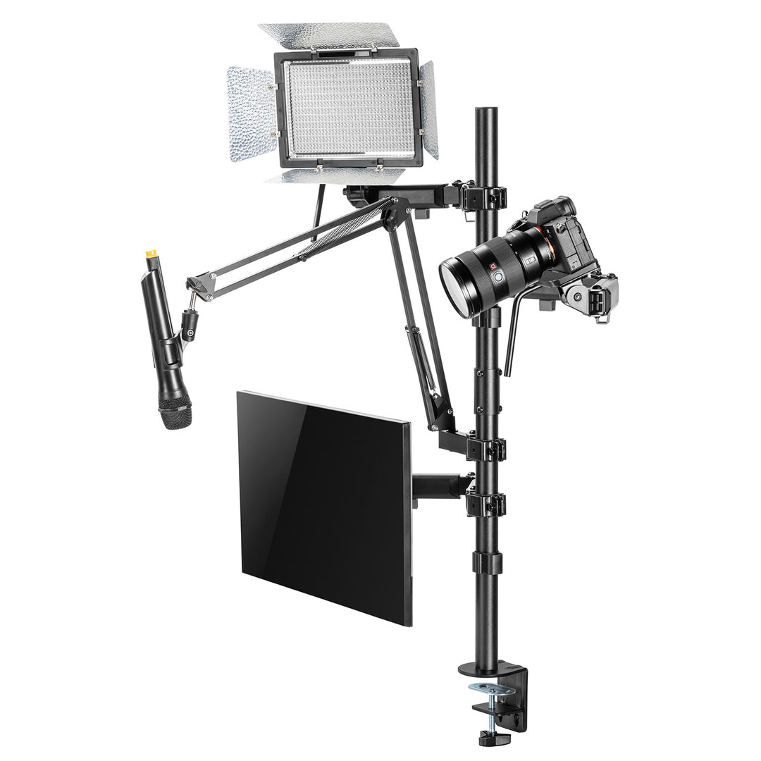 All-in-One Studio Professionelle Tischhalterung für 17-32" Monitor, Mikrofon, Kamera und Flutlicht Halterung für Studio StativVESA 75x75 100x100