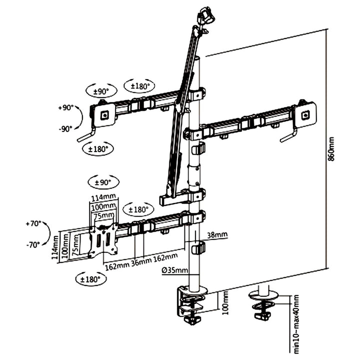 All-in-One Studio Professionelle Tischhalterung für 17-32" Monitor, Mikrofon, Kamera und Flutlicht Halterung für Studio StativVESA 75x75 100x100