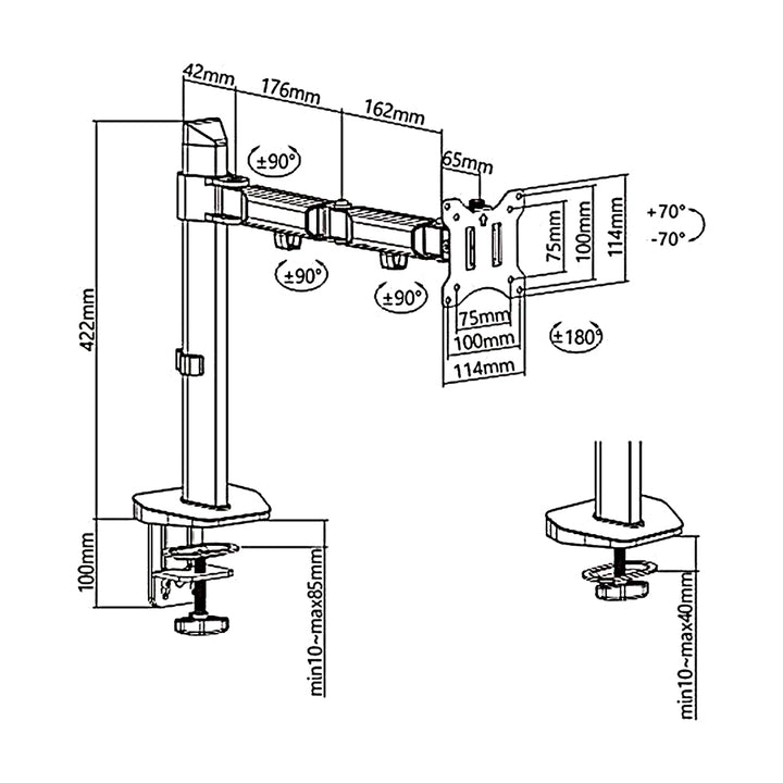 Deluxe Gelenk-Monitorhalterung Tischhalterung 17-32" Zoll Schwenkbar Neigbar Höhenverstellbar Doppelarm VESA 75x75 100x100 bis 9kg (1-Fach)