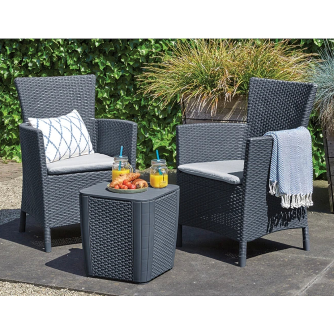 gartenmöbel kissen aufbewahrung Keter Iowa 223929 Gartenmöbel-Set in Anthrazit, 2 Sessel + 1 Beistellt – Euroelectronics DE