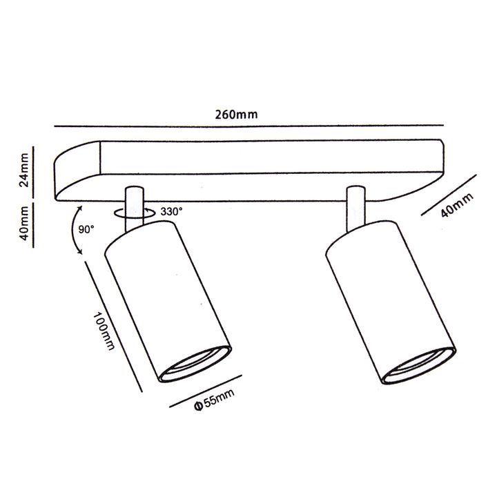 Deckenstrahler 2-Flammig 2x GU10 Fassung für LED & Halogen Leuchtmittel bis 35W Deckenleuchte Wandstrahler 55x100mm Drehbar Schwenkbar