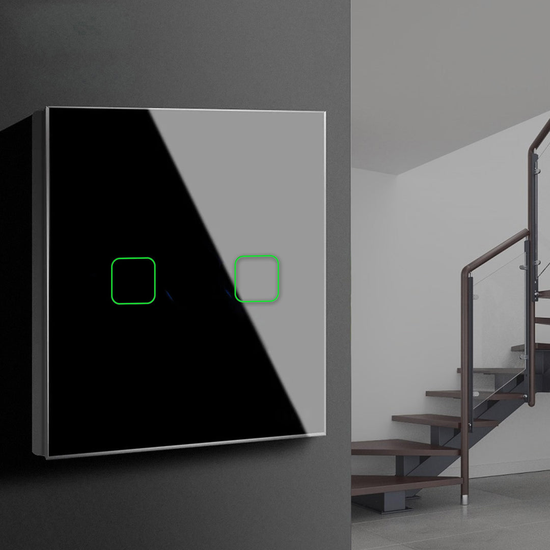 Touch Wechselschalter Lichtschalter Kreuzschalter Wandschalter Treppenschalter mit Farbwechsel LED Hintergrundbeleuchtung Einbauschalter 2-Fach Eckig Schwarz