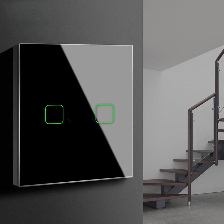 Touch Wechselschalter Lichtschalter Kreuzschalter Wandschalter Treppenschalter mit Farbwechsel LED Hintergrundbeleuchtung Einbauschalter 2-Fach Eckig Schwarz