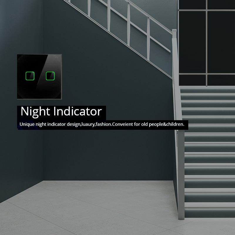 Touch Wechselschalter Lichtschalter Kreuzschalter Wandschalter Treppenschalter mit Farbwechsel LED Hintergrundbeleuchtung Einbauschalter 2-Fach Eckig Schwarz