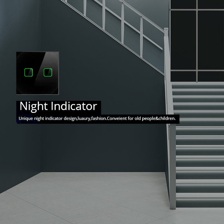 Touch Wechselschalter Lichtschalter Kreuzschalter Wandschalter Treppenschalter mit Farbwechsel LED Hintergrundbeleuchtung Einbauschalter 2-Fach Eckig Schwarz