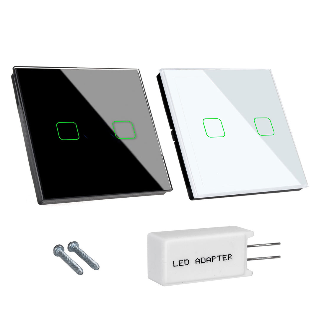 Touch Wechselschalter Lichtschalter Kreuzschalter Wandschalter Treppenschalter mit Farbwechsel LED Hintergrundbeleuchtung Einbauschalter 2-Fach Eckig Schwarz