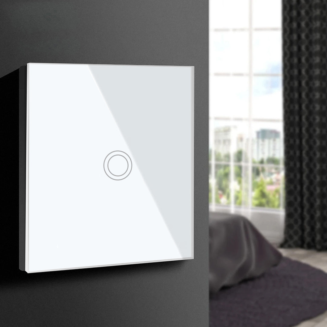 Touch Lichtschalter Kompatibel Smart WiFi  mit Tuya APP Wandschalter Glas Schalter mit Farbwechsel LED Hintergrundbeleuchtung Einbauschalter 85x85mm (1-Fach Rund, Weiß)