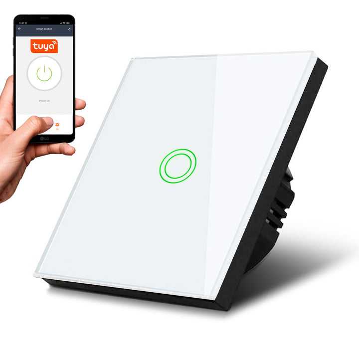 Touch Lichtschalter Kompatibel Smart WiFi  mit Tuya APP Wandschalter Glas Schalter mit Farbwechsel LED Hintergrundbeleuchtung Einbauschalter 85x85mm (1-Fach Rund, Weiß)