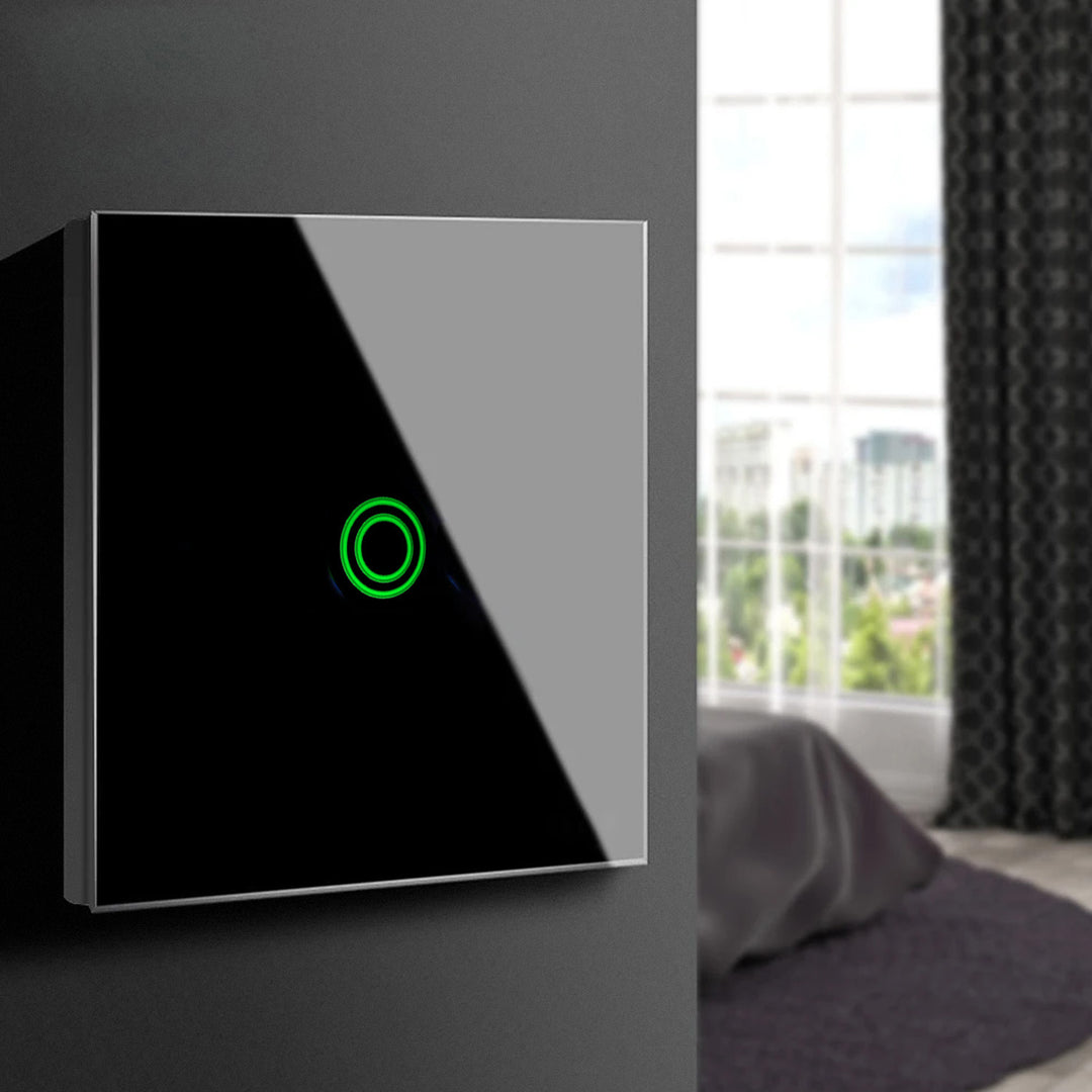 Touch Lichtschalter Kompatibel Smart WiFi  mit Tuya APP Wandschalter Glas Schalter mit Farbwechsel LED Hintergrundbeleuchtung Einbauschalter 85x85mm (1-Fach Rund, Schwarz) …