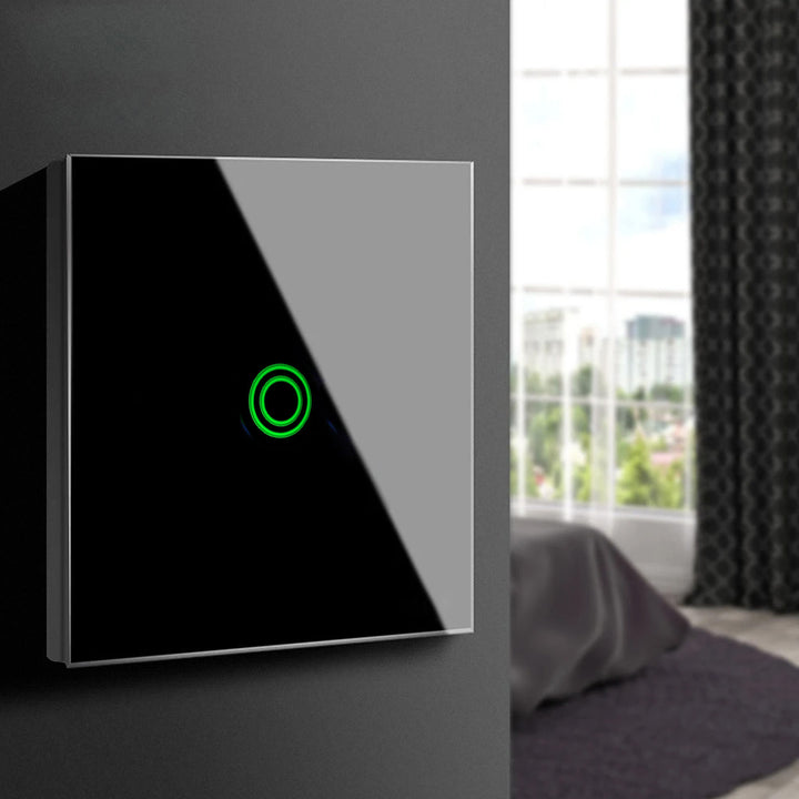 Touch Lichtschalter Kompatibel Smart WiFi  mit Tuya APP Wandschalter Glas Schalter mit Farbwechsel LED Hintergrundbeleuchtung Einbauschalter 85x85mm (1-Fach Rund, Schwarz) …
