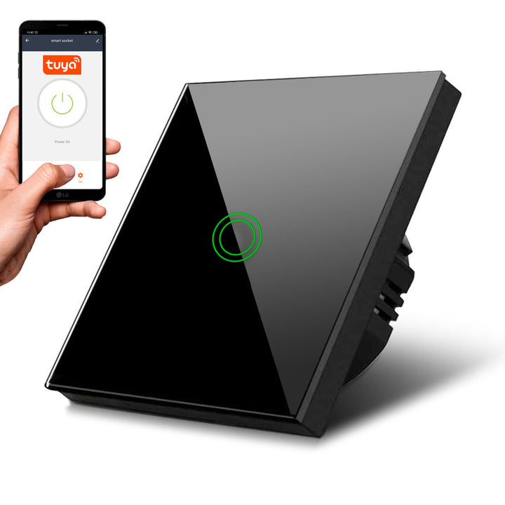 Touch Lichtschalter Kompatibel Smart WiFi  mit Tuya APP Wandschalter Glas Schalter mit Farbwechsel LED Hintergrundbeleuchtung Einbauschalter 85x85mm (1-Fach Rund, Schwarz) …