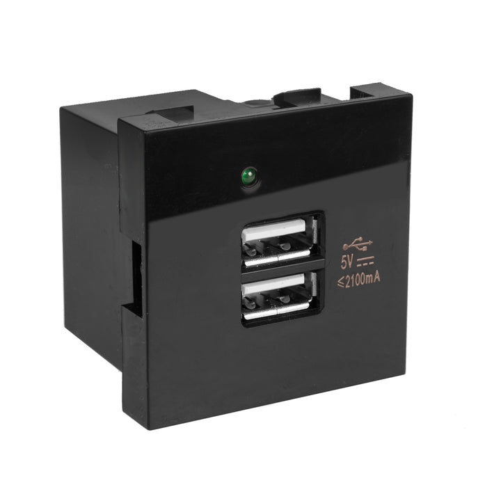 USB Steckdose Ladegerät 2x USB-Anschluss bis 2.1A Fast Charge Modulare Wandsteckdose Unterputzdose Wanddose Einbaudose Unterputz Montage (USB-Steckdose 2.1A, Schwarz)