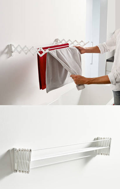 Wandwäschetrockner Teleskop Wäschetrockner für die Wand Akkordeon Trockenständer Wandmontage (60cm, Weiß)