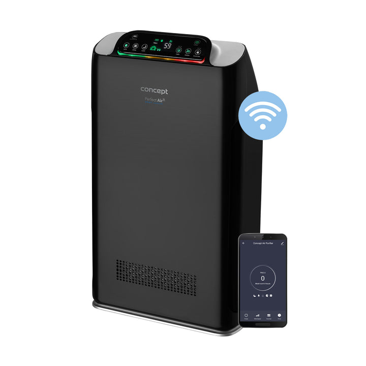 CONCEPT Hausgeräte Perfect Air SMART CA2000 Luftreiniger Raumluftreiniger 320 m3 / h 7-Stufen-Filtration HEPA-13 Staubfilter Ionisator Kohlefilter 99.9% Mobile App, schwarz
