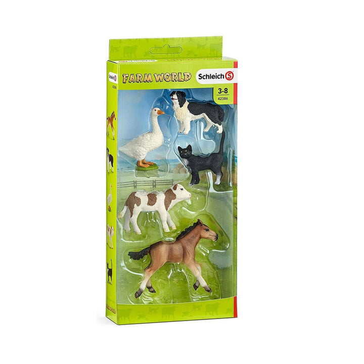 Schleich SLH42386 Schleich Assorted Farm World Animals Toy Play Set 5er Pack Katze Hund Kuh