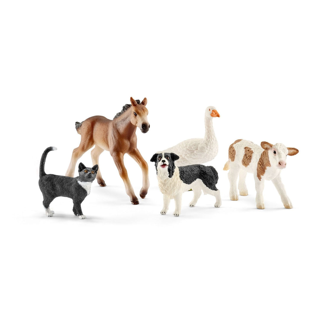 Schleich SLH42386 Schleich Assorted Farm World Animals Toy Play Set 5er Pack Katze Hund Kuh