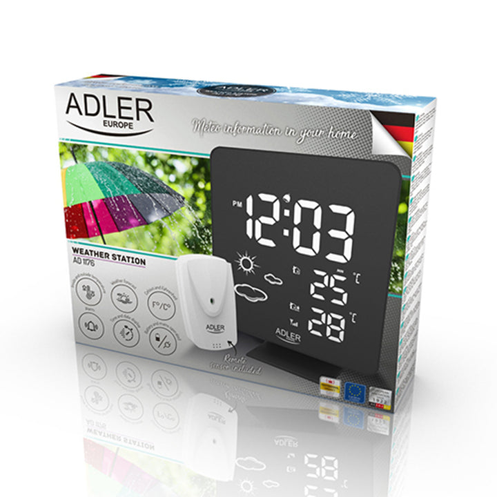 Wetterstation mit Außensensor ADLER AD 1176 Weiße Digitalanzeige