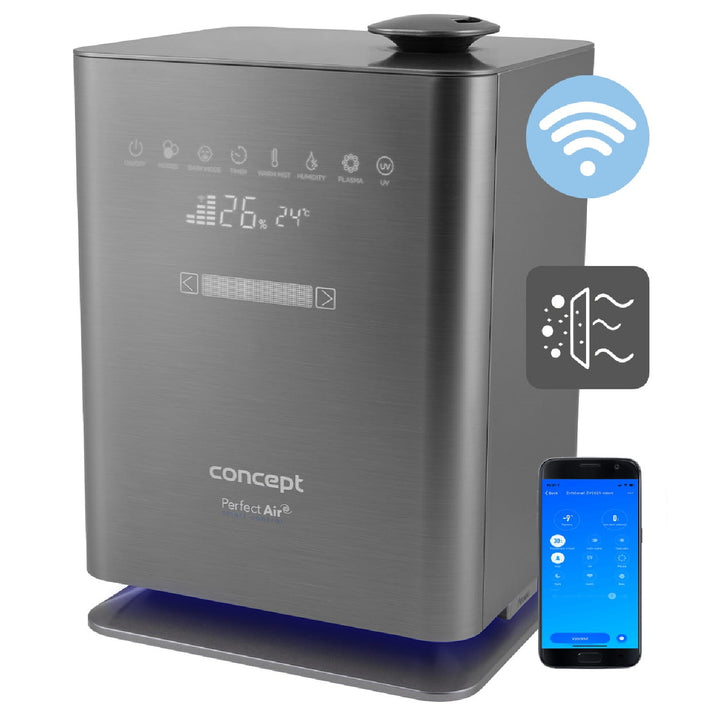 Luftbefeuchter für Räume bis zu 50 m2 UV Lampe UVC LED Display Wi-Fi Timer Automatische Feuchtigkeitskontrolle