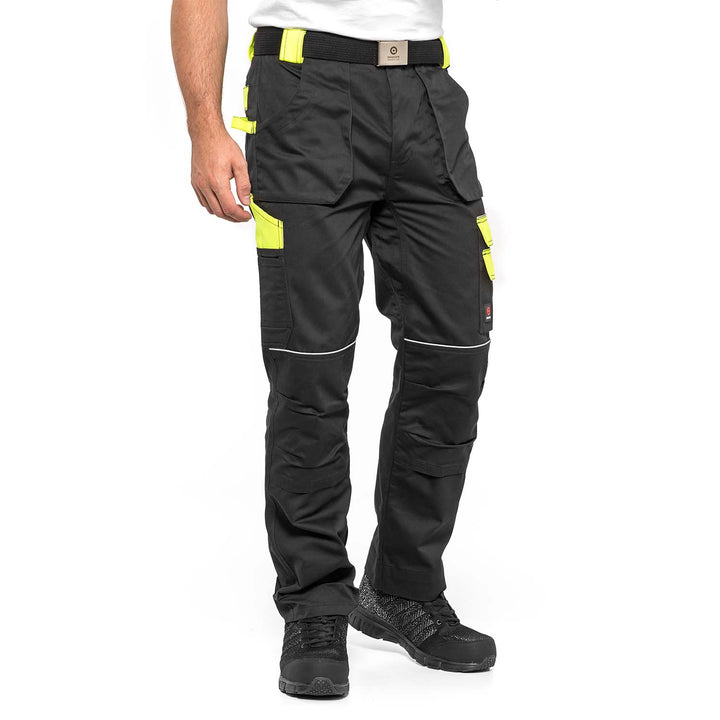 Helios Arbeitshose Monteurshose Handwerker Herrenhose 280 g / m2 (52, Schwarz/Gelb)