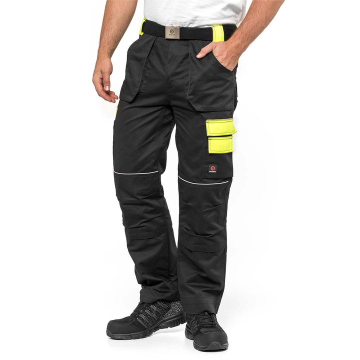Helios Arbeitshose Monteurshose Handwerker Herrenhose 280 g / m2 (52, Schwarz/Gelb)