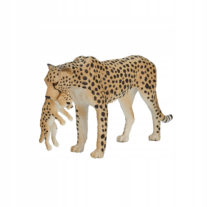 Animal Planet Tierfifur Spielfigur - Weiblicher Gepard mit Jungtieren – 14 cm x 3 cm x 6 cm- detailgetreu u. handbemalt - qualitativ u. Sicher