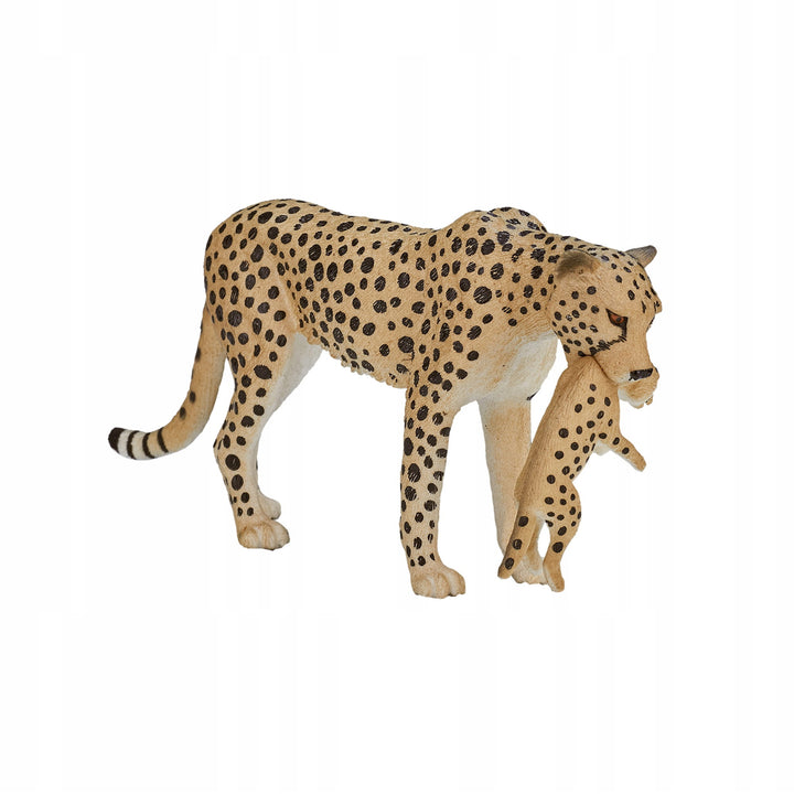 Animal Planet Tierfifur Spielfigur - Weiblicher Gepard mit Jungtieren – 14 cm x 3 cm x 6 cm- detailgetreu u. handbemalt - qualitativ u. Sicher
