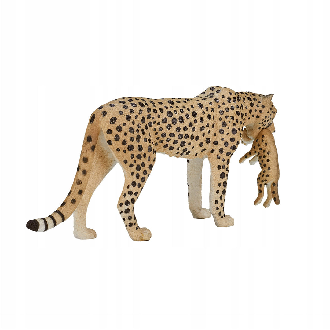 Animal Planet Tierfifur Spielfigur - Weiblicher Gepard mit Jungtieren – 14 cm x 3 cm x 6 cm- detailgetreu u. handbemalt - qualitativ u. Sicher