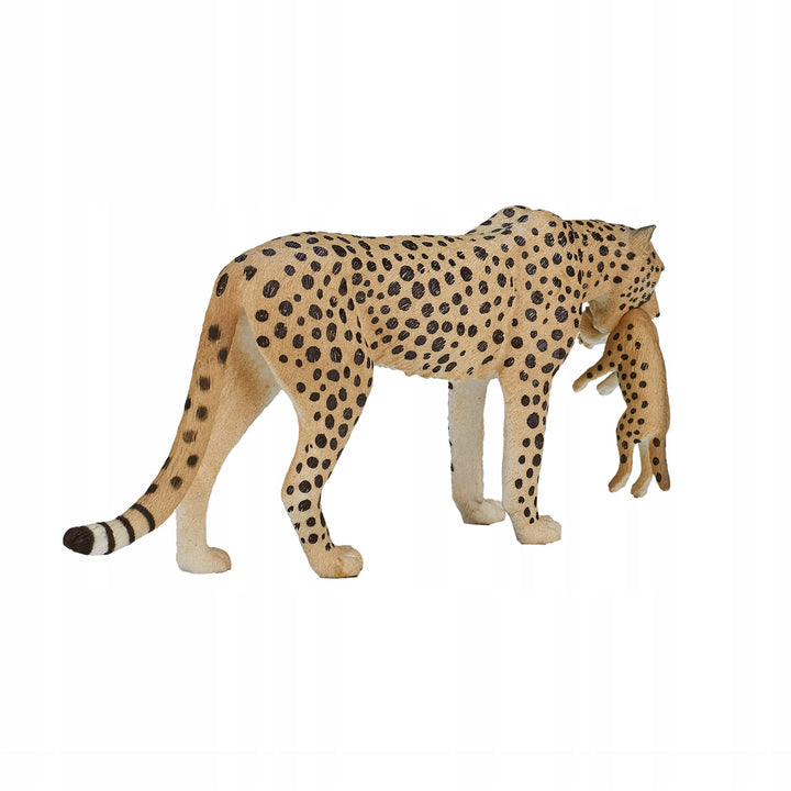 Animal Planet Tierfifur Spielfigur - Weiblicher Gepard mit Jungtieren – 14 cm x 3 cm x 6 cm- detailgetreu u. handbemalt - qualitativ u. Sicher