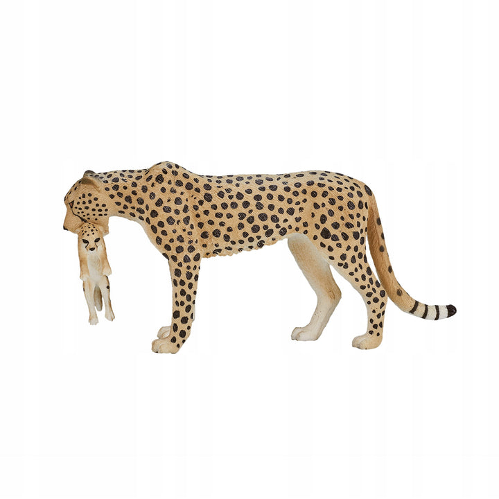 Animal Planet Tierfifur Spielfigur - Weiblicher Gepard mit Jungtieren – 14 cm x 3 cm x 6 cm- detailgetreu u. handbemalt - qualitativ u. Sicher