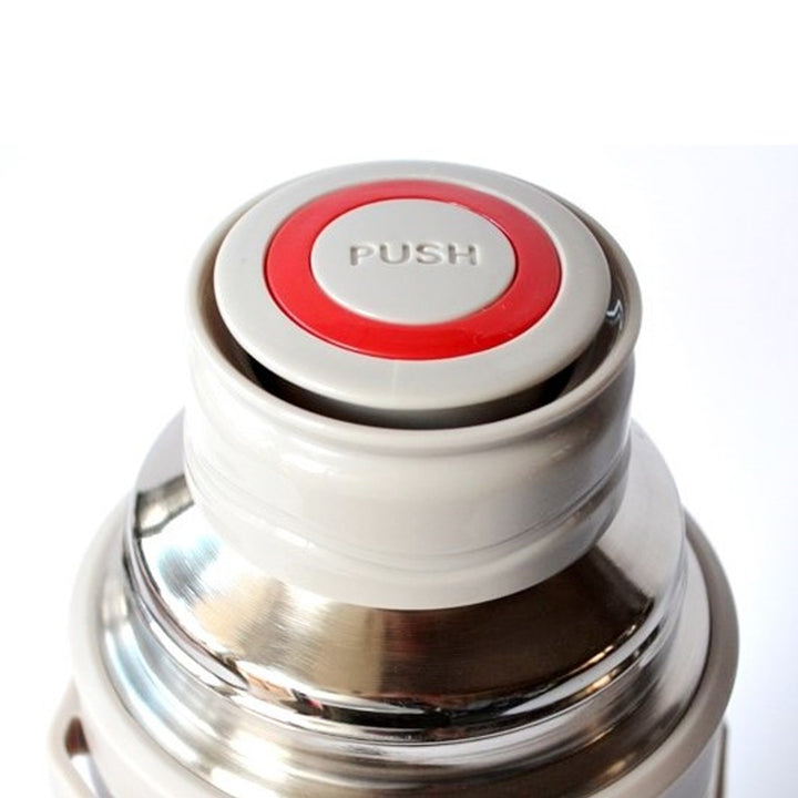 Thermoskanne 1L Isolierflasche mit Trinkbecher 350ml Vakuumisoliert Push-Button 110cm Tragegurt Isolierflasche Edelstahl 304 + Kunststoff für Warm- oder Kaltgetränke (Grün)