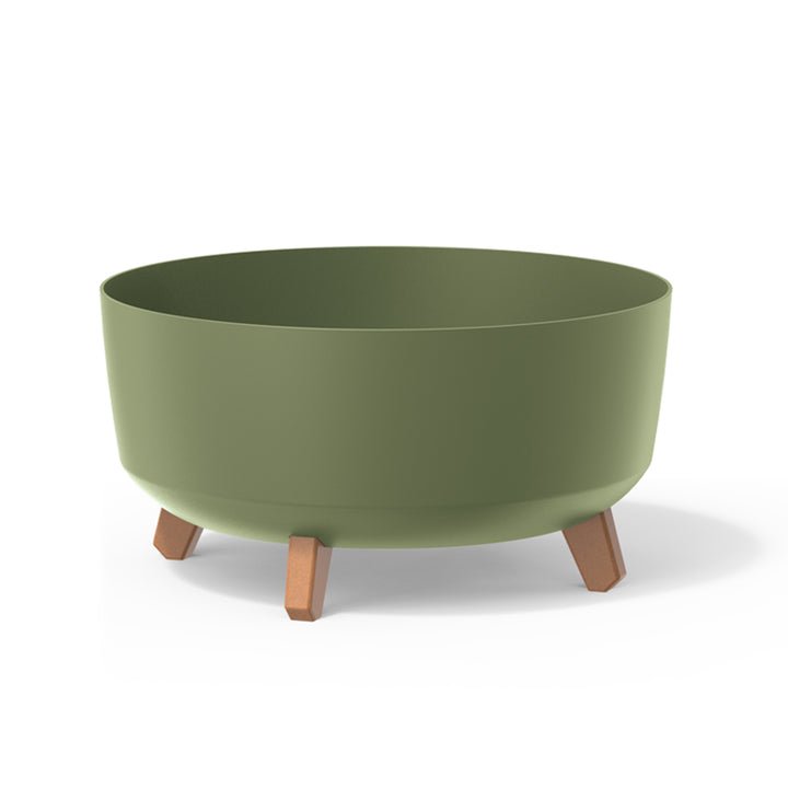 Gracia Low Blumentopf mit abnehmbaren Beinen inkl. Einsatz für Innen- und Außenbereich Pflanzgefäß Rund Kunststoff UV-beständig (380mm, Grün)