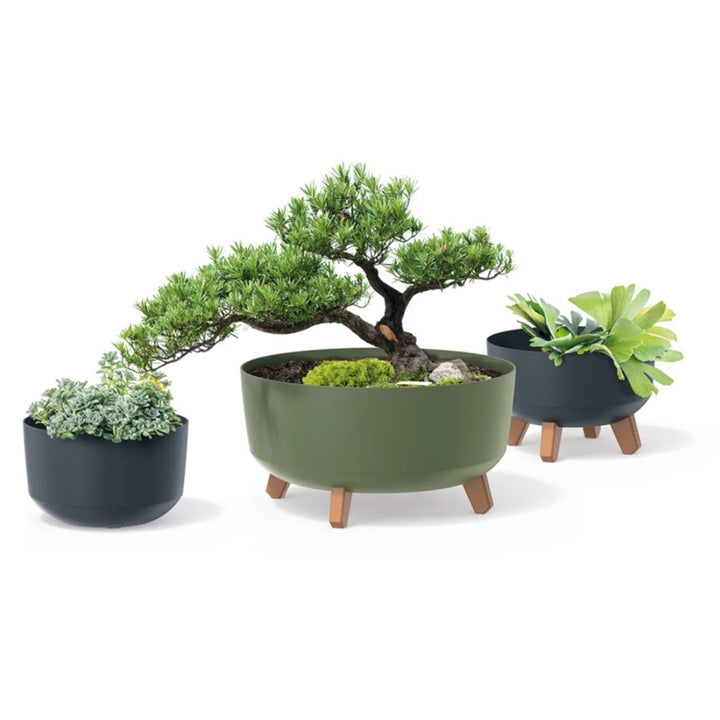 Gracia Standard Blumentopf mit abnehmbaren Beinen inkl. Einsatz für Innen- und Außenbereich Pflanzgefäß Rund Kunststoff (238mm, Grün )