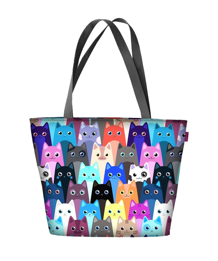 Holi Schultertasche mit Reißverschlus Damen Shopper Passend für A4 Tragetasche Tasche mit Motiv Meow