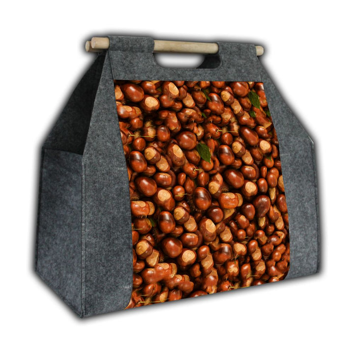 Kaminholztasche Holztasche rechteckig mit Tragegriff Kastanien