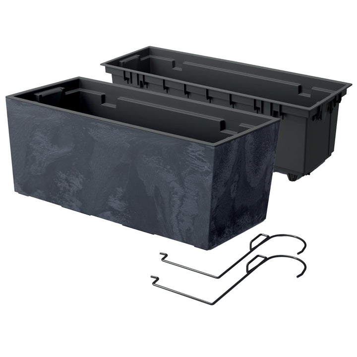 Urbi Case Beton Effect Balkonkasten mit Aufhängung Blumenkasten Blumentopf mit Haken Pflanzkasten Anthrazit