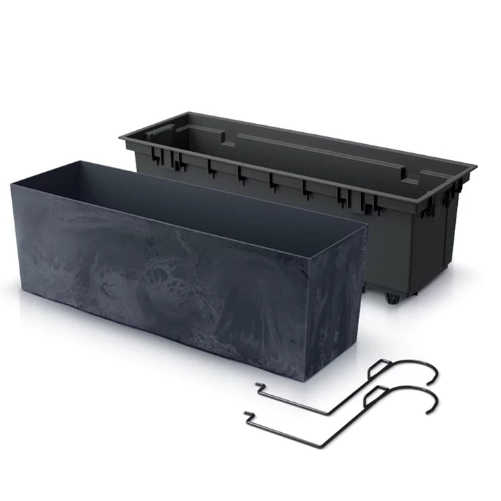 Urbi Case Beton Effect Balkonkasten mit Aufhängung Blumenkasten Blumentopf mit Haken Pflanzkasten 580x180x195mm Anthrazit