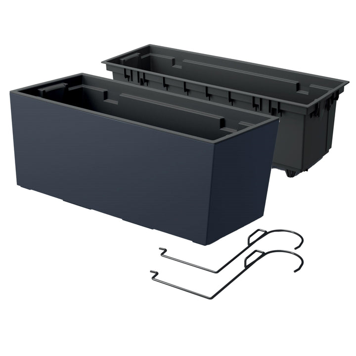 Urbi Case Balkonkasten mit Aufhängung und Innentopf Blumenkasten Blumentopf mit Haken Pflanzkasten (395x185x195mm, Anthrazit)
