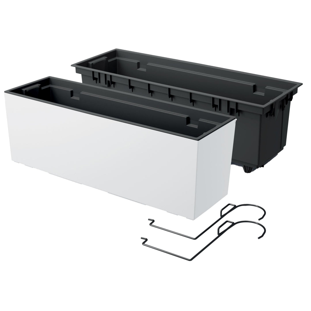 Urbi Case Balkonkasten mit Aufhängung und Innentopf Blumenkasten Blumentopf mit Haken Pflanzkasten (580x180x195mm, Weiß)