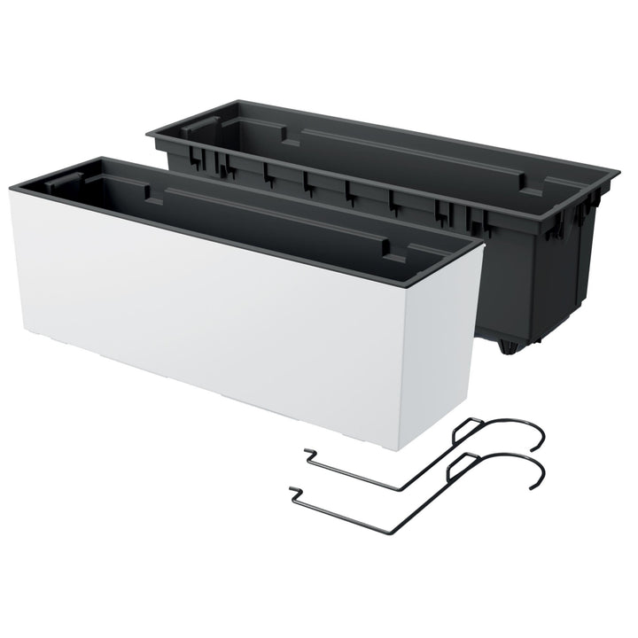 Urbi Case Balkonkasten mit Aufhängung und Innentopf Blumenkasten Blumentopf mit Haken Pflanzkasten (580x180x195mm, Weiß)