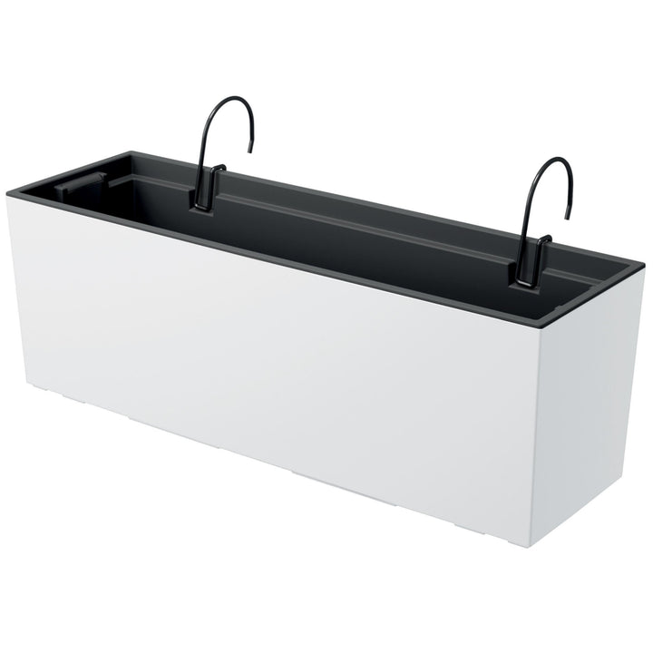 Urbi Case Balkonkasten mit Aufhängung und Innentopf Blumenkasten Blumentopf mit Haken Pflanzkasten (580x180x195mm, Weiß)