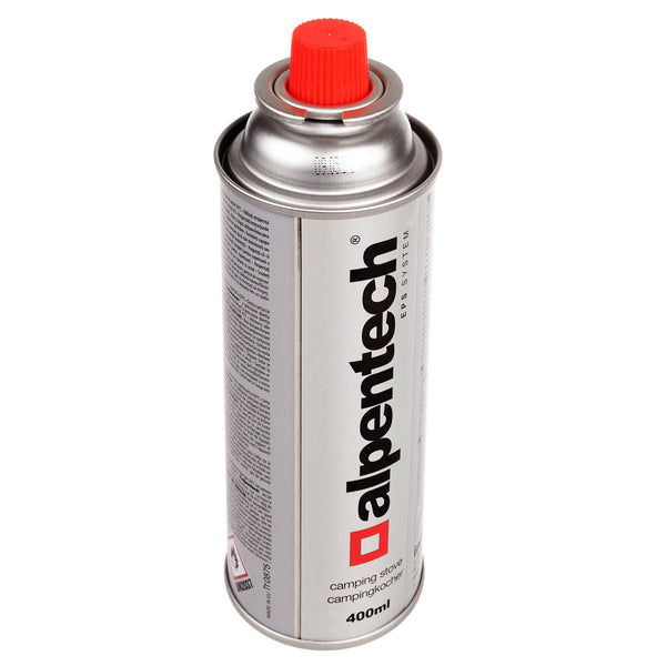Alpentech-Gaskartusche 380 ml, Zertifikat: Pi 0875, entspricht der Norm EN 521, Butan, Einsatzbereich -5 °C bis +40 °C, IK300