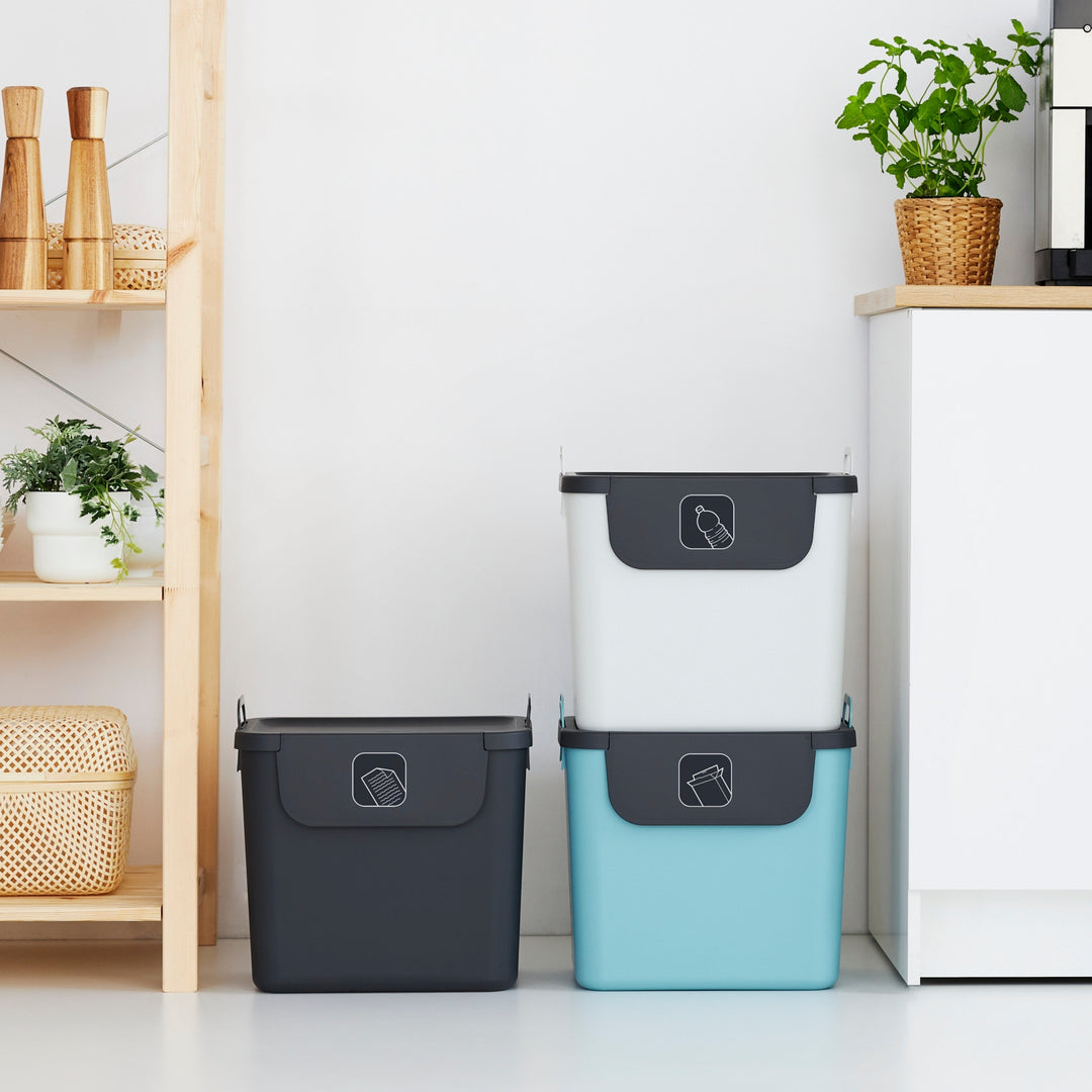 30L Mülleimer mit Deckel Recycling Müllsystem Mülltrennungssystem Zwei Griffe Hergestellt aus 100 % Recycelten Materialien (Blau)